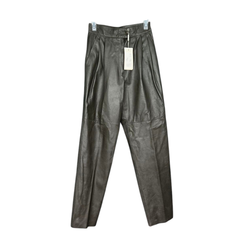 Vintage 80s NWT Italian Leather Pants Umber Brown High Rise XS